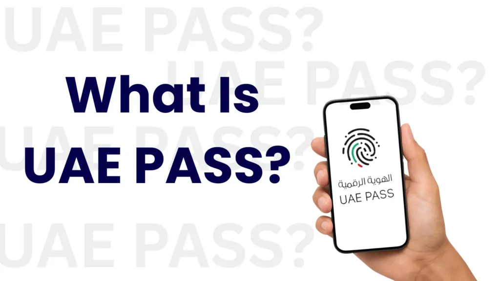 UAE PASS Benefits shown as a resident uses the UAE PASS app for digital services.